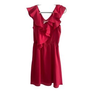 BCBGeneration V-Neck Pink Ruffle Dress